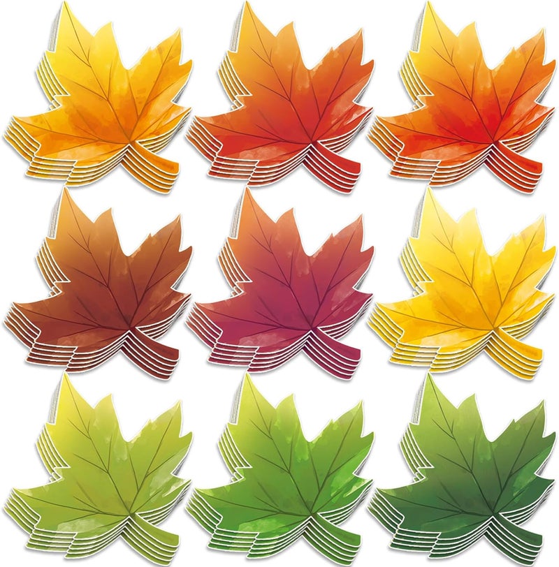 Geyee 108 Pcs Thanksgiving Fall Leaves Cutouts Christian Bulletin Board Sets Classroom Autumn Paper Maple Religious Leaves Die Cuts for Craft School Door Chalkboard Decorations(Watercolor,6 Inch) - Image 1